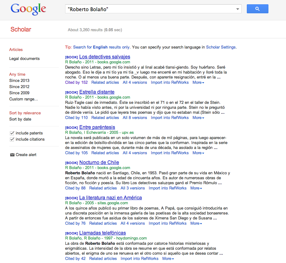A screenshot of a normal Google Scholar search