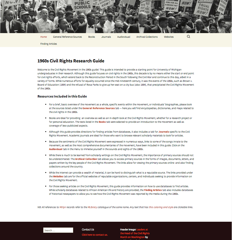 Screenshot of Civil Rights Research Guide