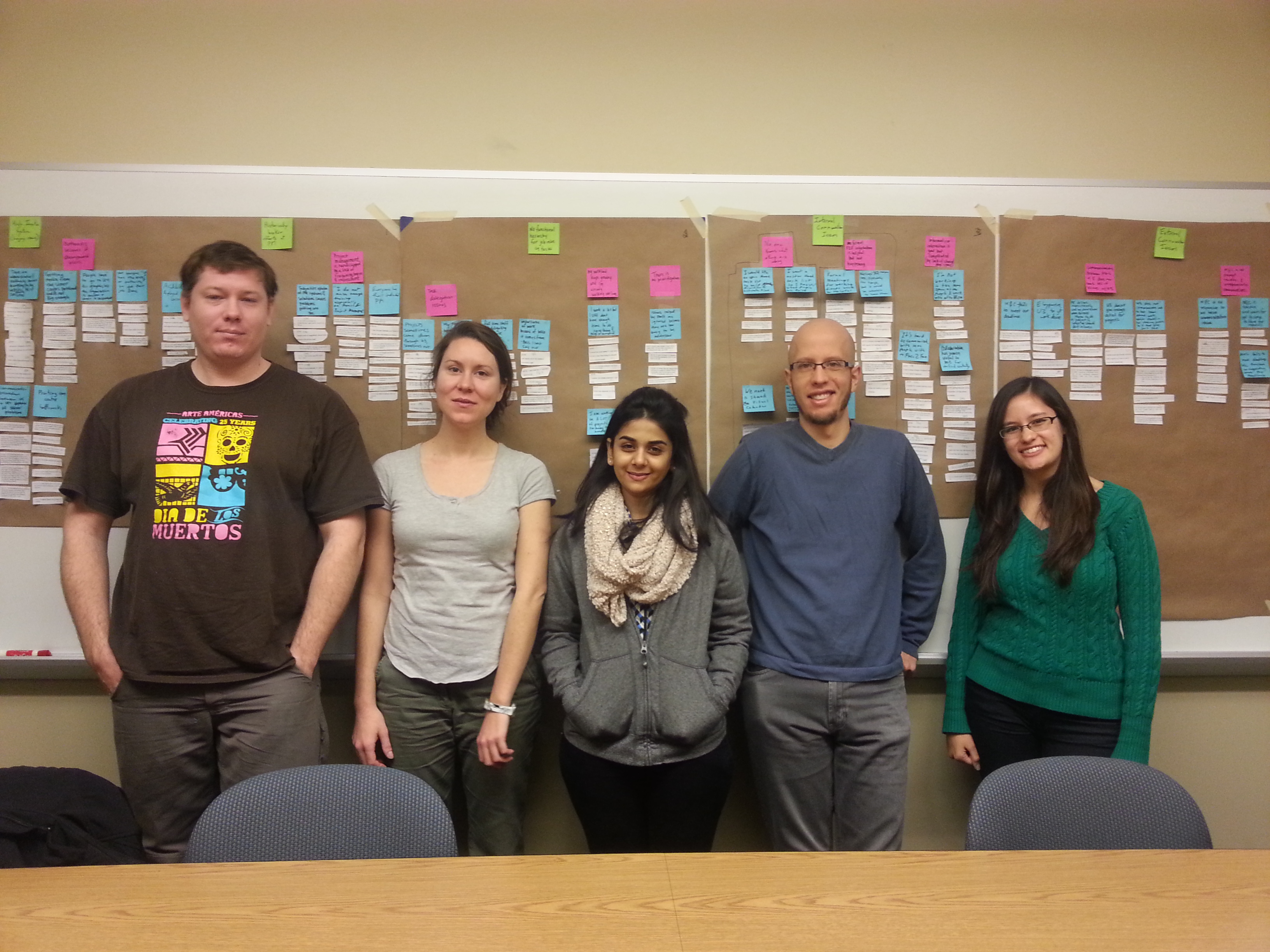 Photo of team in front of affinity wall